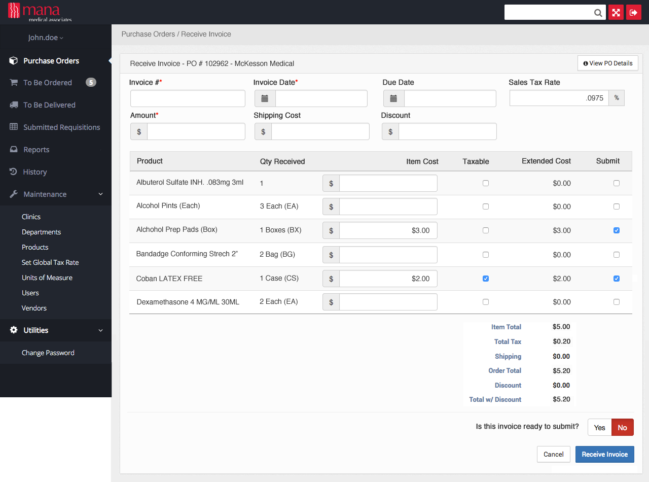 Screen capture of PO System in 2016