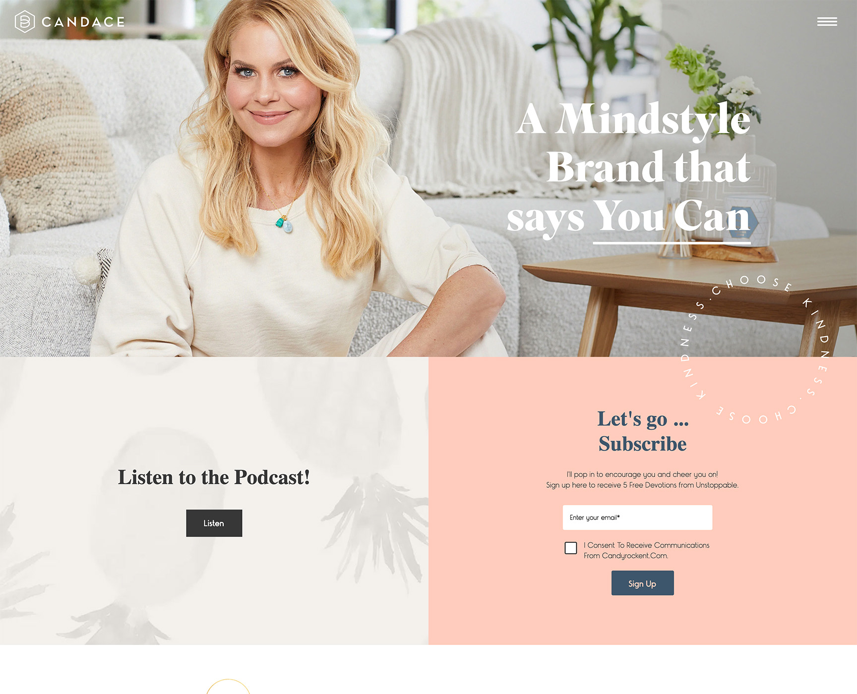Screen capture of candacecbure.com in 2023