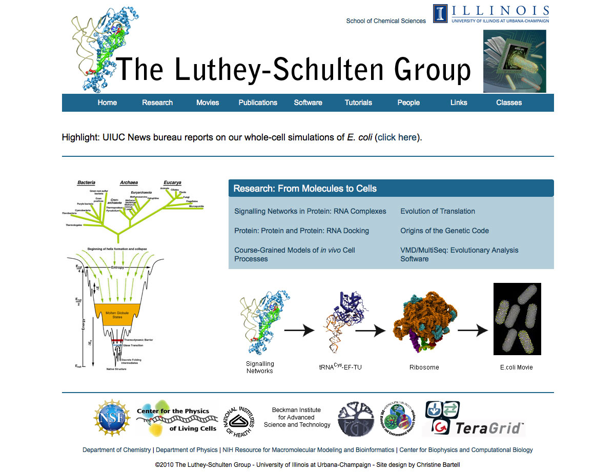 Screen capture of The Luthey-Shulten Group Web site in 2010